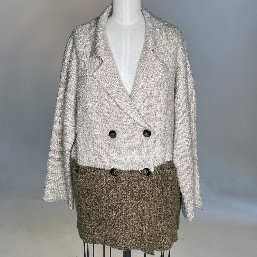 LUSH Oversized 2-Tone Color Block Double Breasted Sweater Blazer Cardigan Sz: S